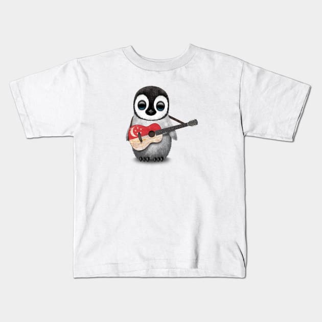 Baby Penguin Playing Singapore Flag Guitar Kids T-Shirt by jeffbartels